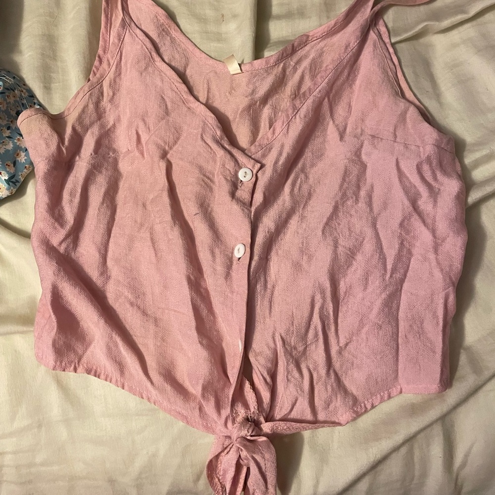 Pink button down crop top